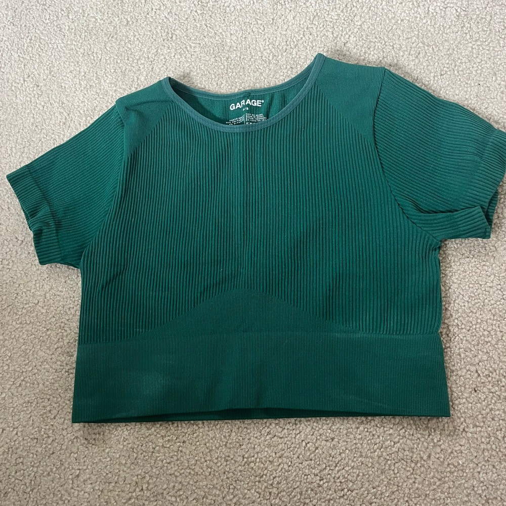 Garage Teal Ribbed Crop Top